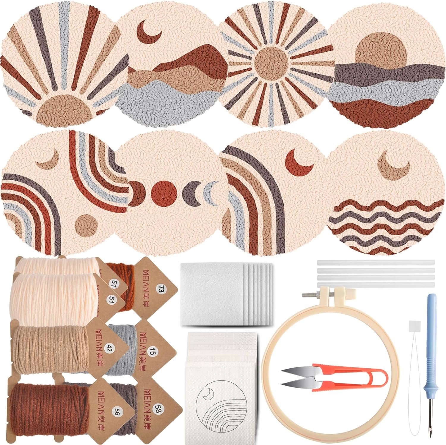 8-Piece Boho Punch Needle Coasters Kit